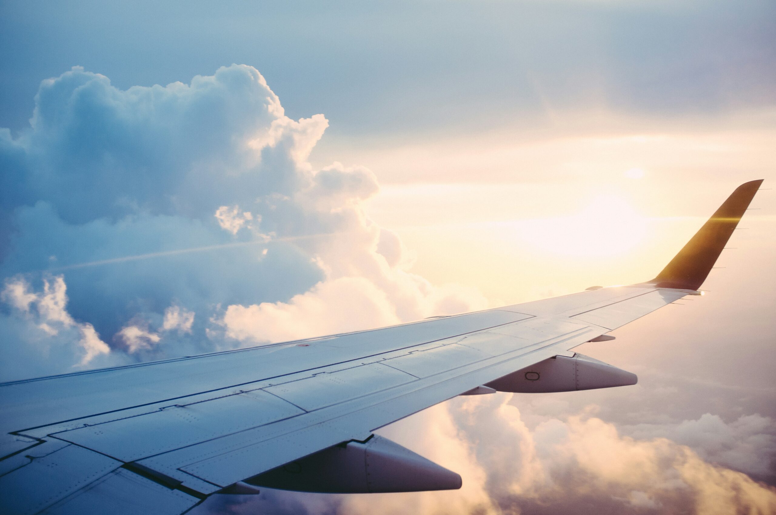 Wing of an airplane in flight.