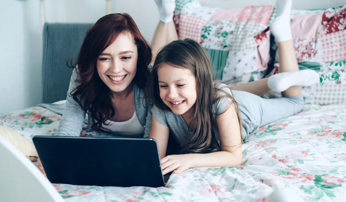 Parent and child on video call